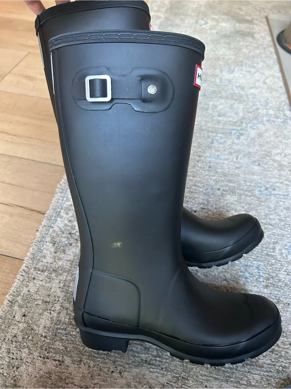 Hunter Matte Black Tall Rain Boots with Red Logo Trim